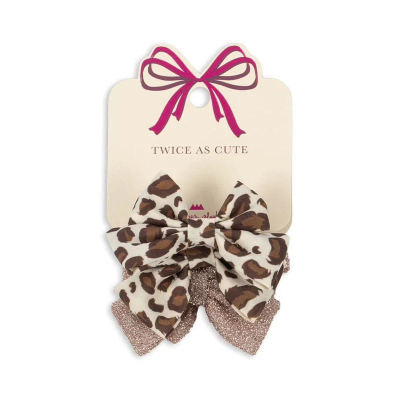 4er-Pack Haargummis mit Schleife in Leo/Rosa