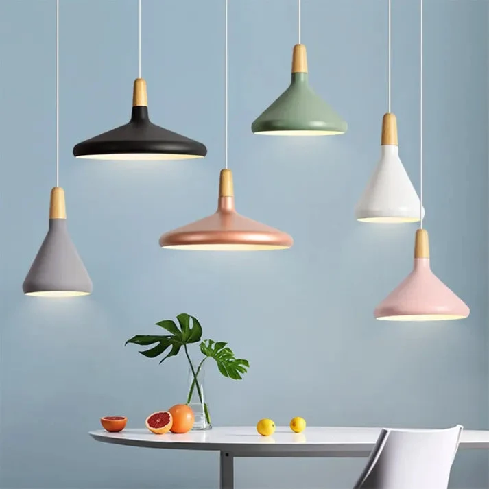 Marinelle Macaron Conical Pendant Lamp Aluminum Wood By Euroselle