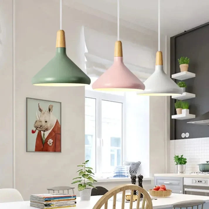 Marinelle Macaron Conical Pendant Lamp Aluminum Wood By Euroselle