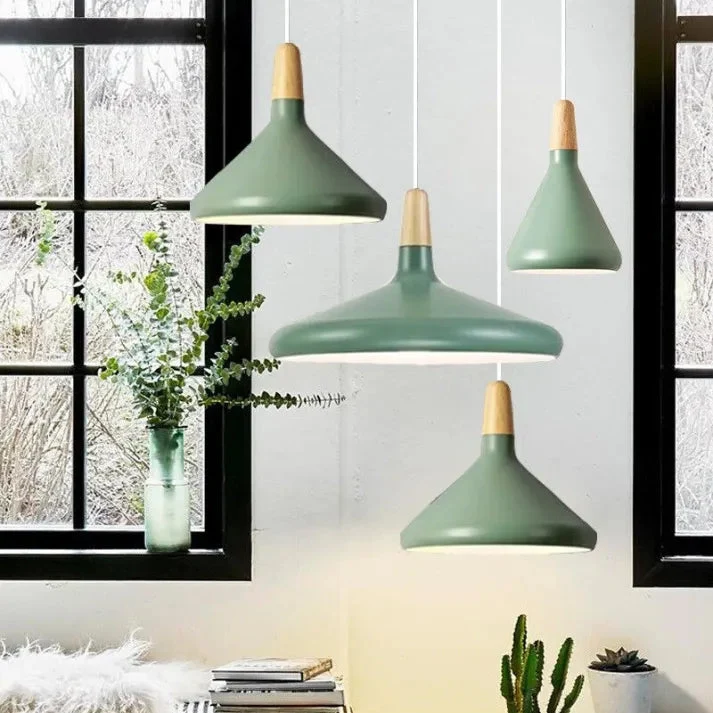 Marinelle Macaron Conical Pendant Lamp Aluminum Wood By Euroselle