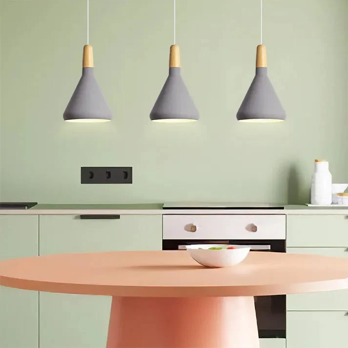 Marinelle Macaron Conical Pendant Lamp Aluminum Wood By Euroselle