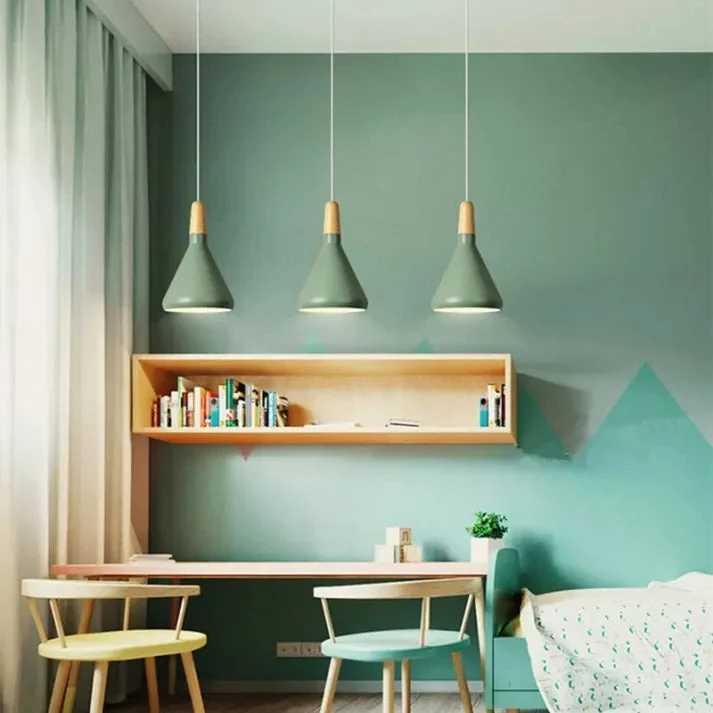 Marinelle Macaron Conical Pendant Lamp Aluminum Wood By Euroselle