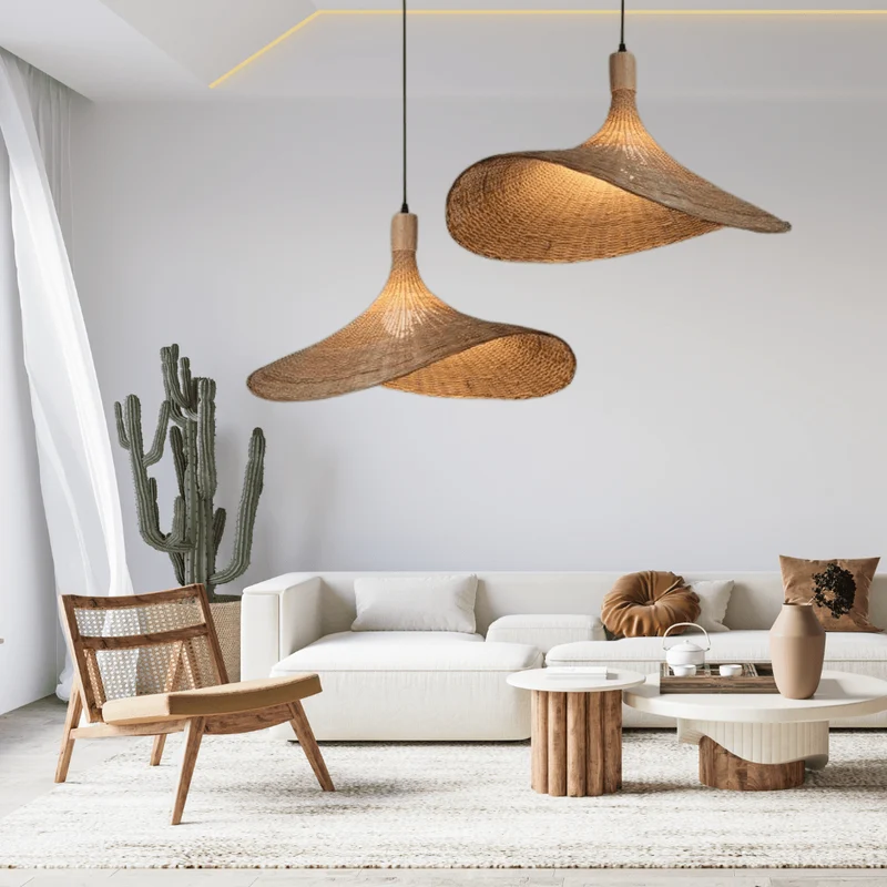 Euroselle Ren Bamboo Lamp With Neutral Woven Shade