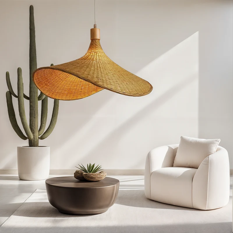 Euroselle Ren Bamboo Lamp With Neutral Woven Shade