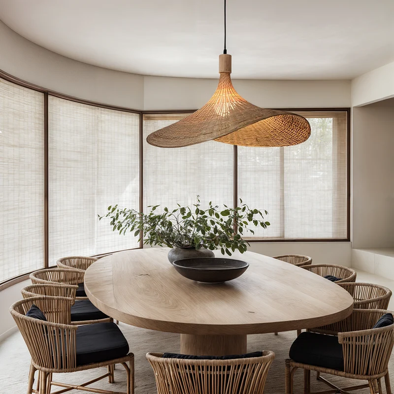 Euroselle Ren Bamboo Lamp With Neutral Woven Shade