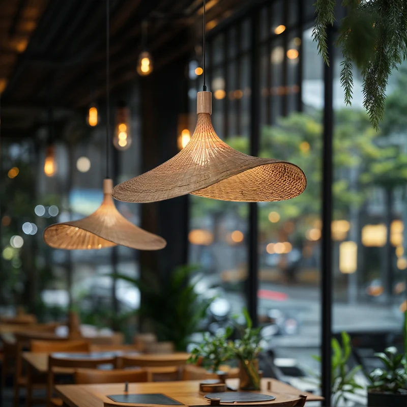 Euroselle Ren Bamboo Lamp With Neutral Woven Shade