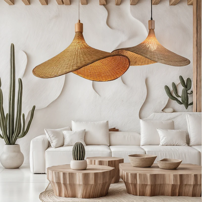 Euroselle Ren Bamboo Lamp With Neutral Woven Shade