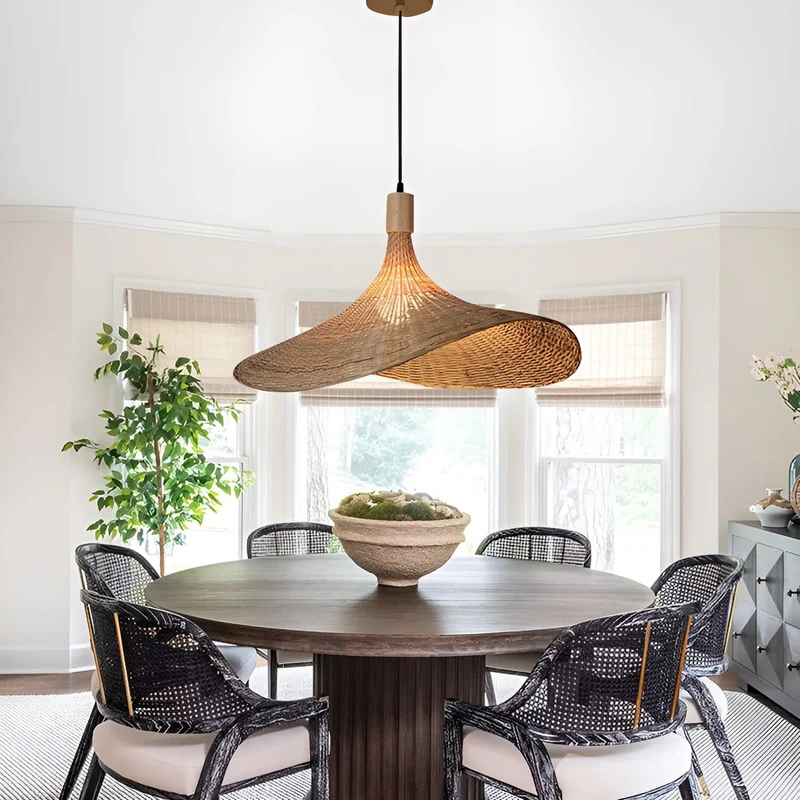 Euroselle Ren Bamboo Lamp With Neutral Woven Shade