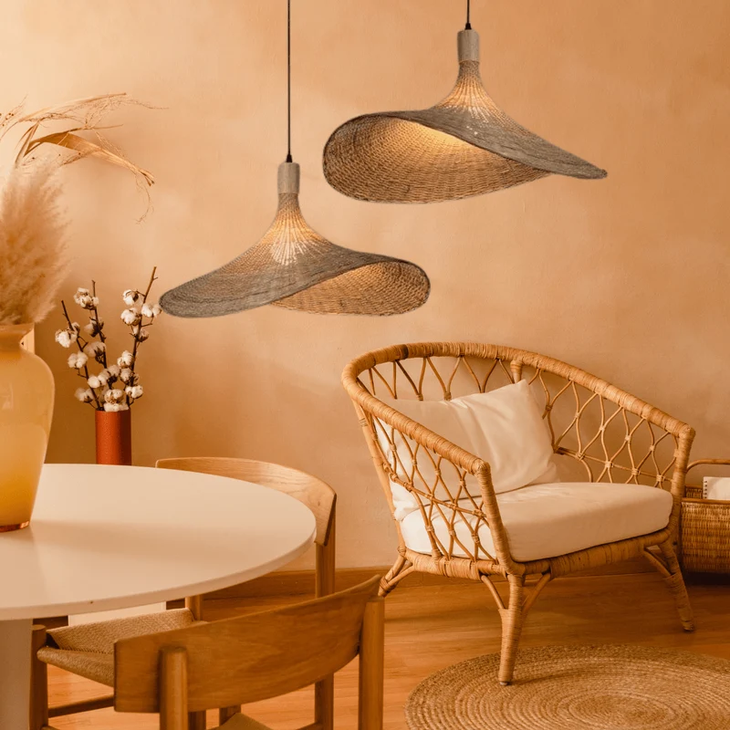 Euroselle Ren Bamboo Lamp With Neutral Woven Shade