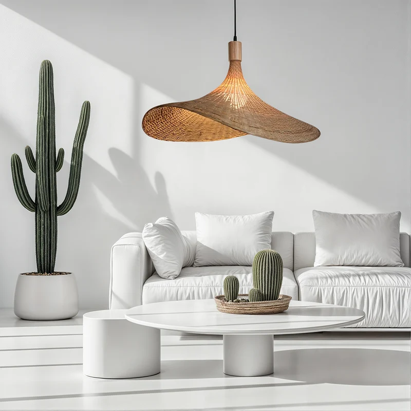 Euroselle Ren Bamboo Lamp With Neutral Woven Shade