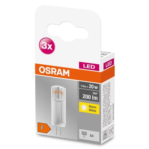 OSRAM LED Base Stiftsockellampe LED Lampe 12V (ex 20W) 1,8W / 2700K Warmweiß PIN G4 3er Pack