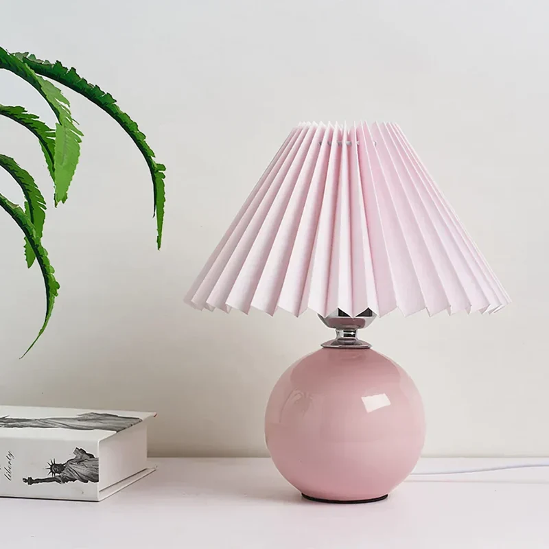 Euroselle Antique Pleated Vintage Table Lamp With Pleated Shade