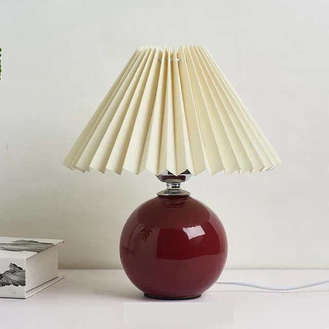 Euroselle Antique Pleated Vintage Table Lamp With Pleated Shade