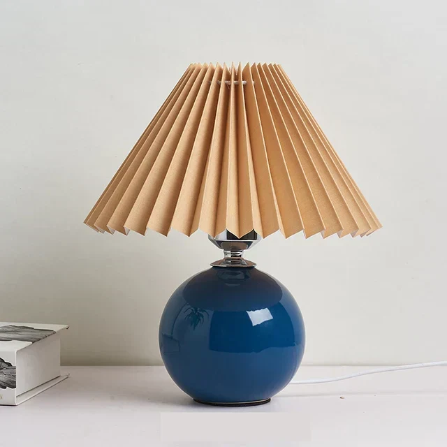 Euroselle Antique Pleated Vintage Table Lamp With Pleated Shade