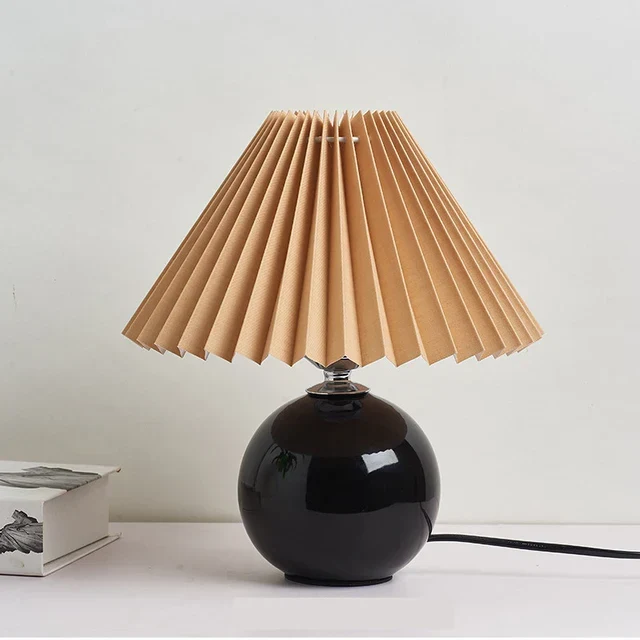 Euroselle Antique Pleated Vintage Table Lamp With Pleated Shade