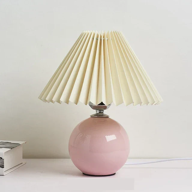 Euroselle Antique Pleated Vintage Table Lamp With Pleated Shade