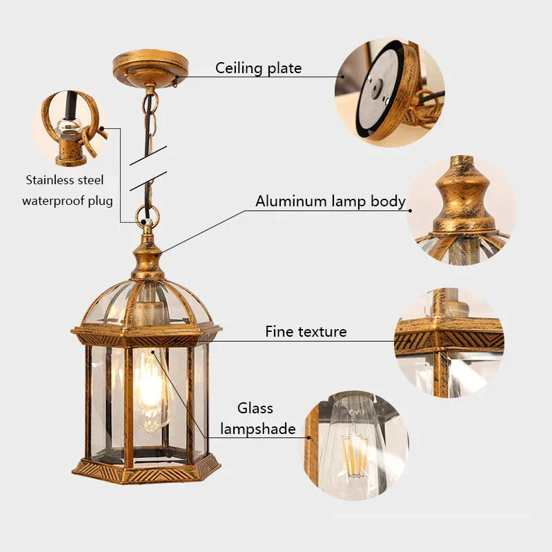 Euroselle Waterproof Garden Pendant Light Pyramid Style Outdoor Lamp