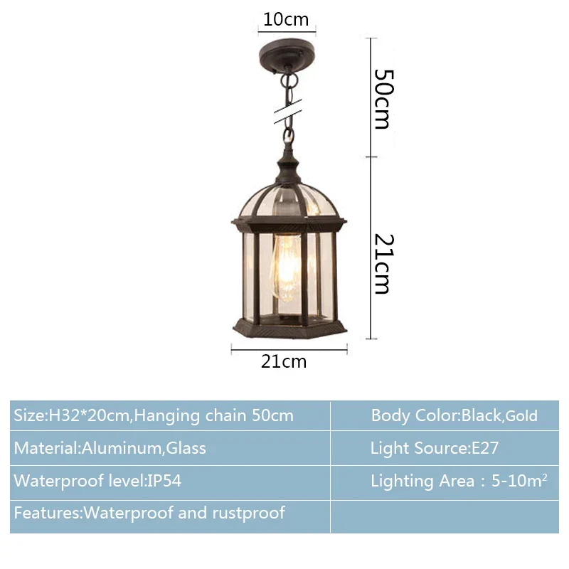 Euroselle Waterproof Garden Pendant Light Pyramid Style Outdoor Lamp