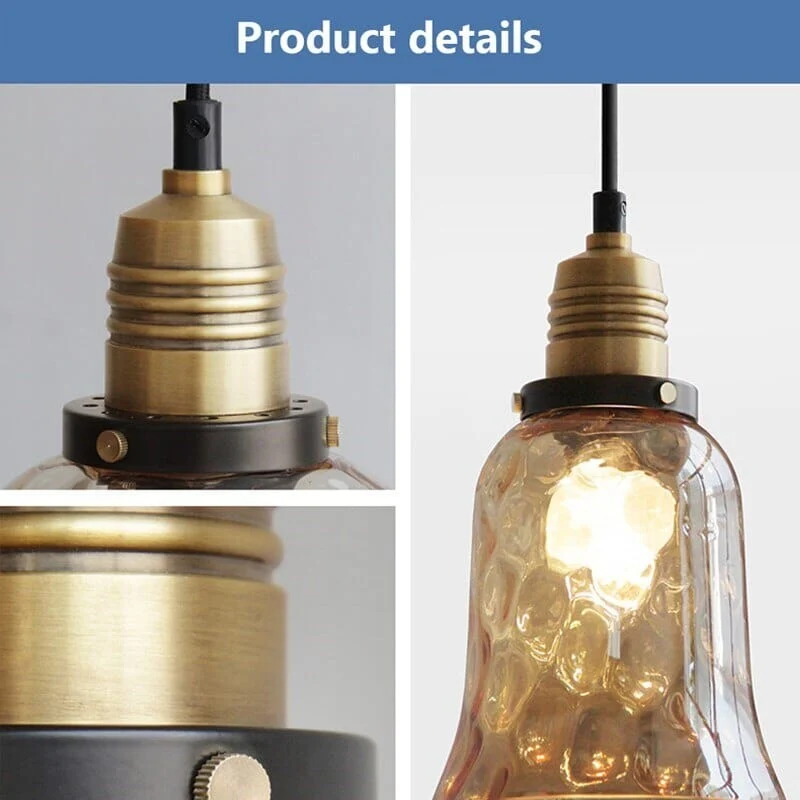 Euroselle Vintage Amber Glass LED Pendant Light With Retro Water Pattern