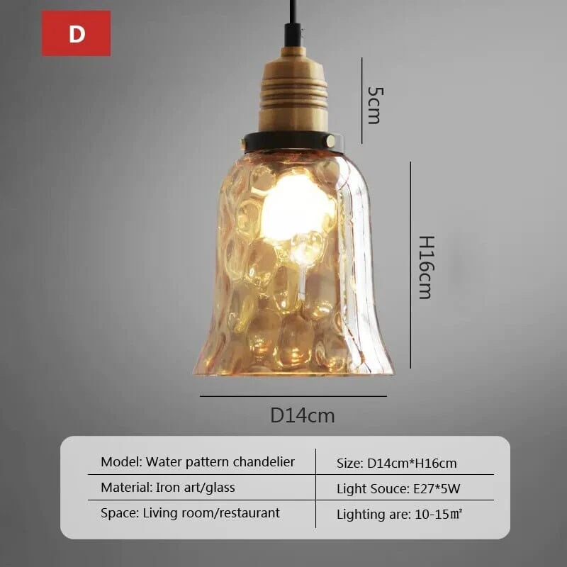 Euroselle Vintage Amber Glass LED Pendant Light With Retro Water Pattern