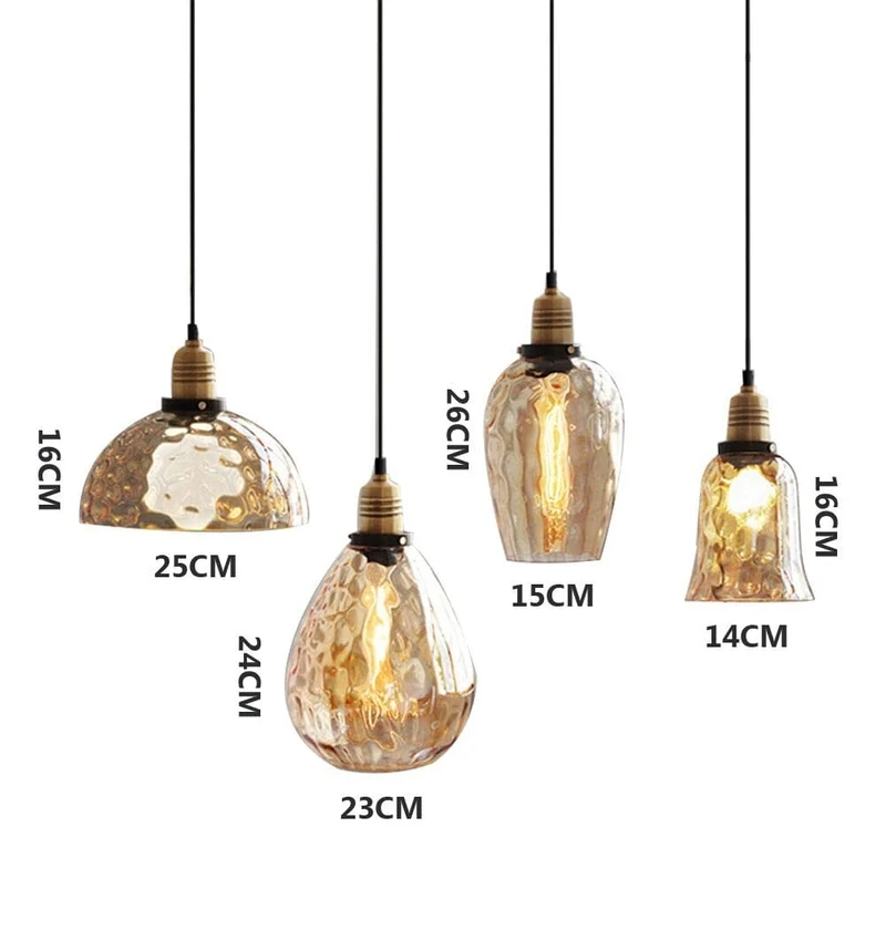 Euroselle Vintage Amber Glass LED Pendant Light With Retro Water Pattern