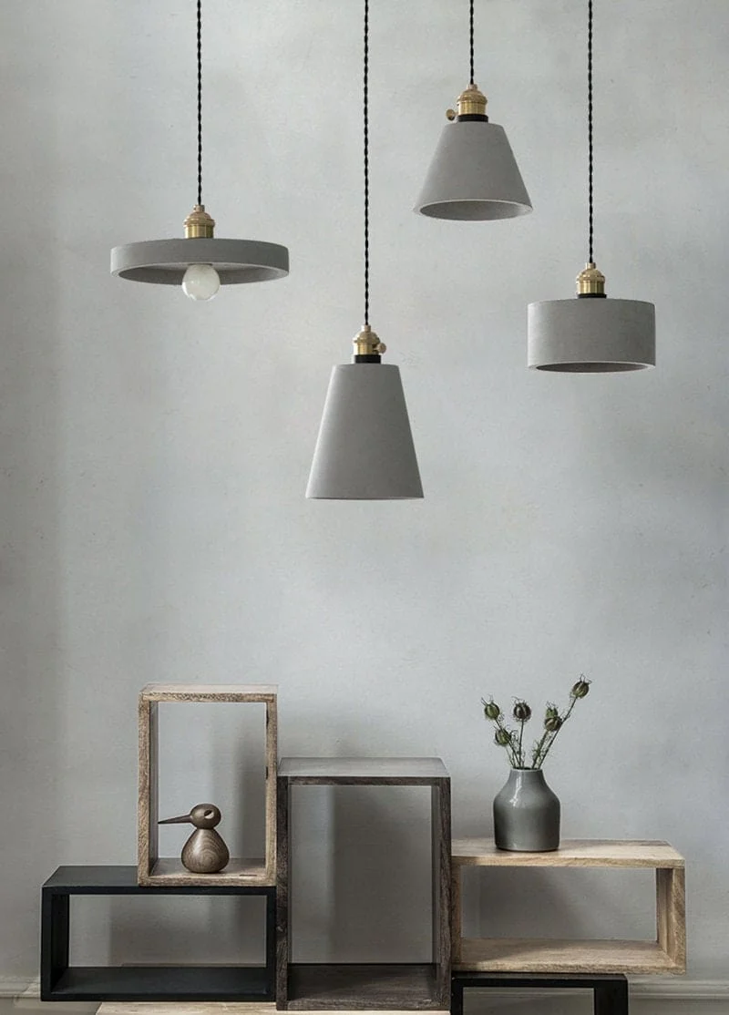 Euroselle Handmade Artisanal Cement Pendant Lamp In Nordic Style With LED Bulb Included