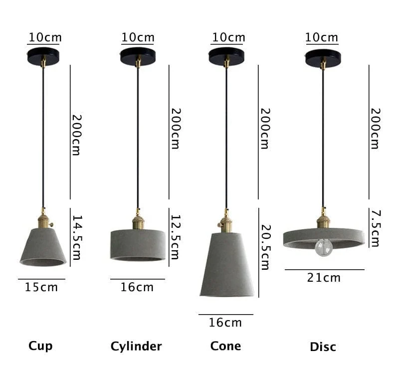 Euroselle Handmade Artisanal Cement Pendant Lamp In Nordic Style With LED Bulb Included