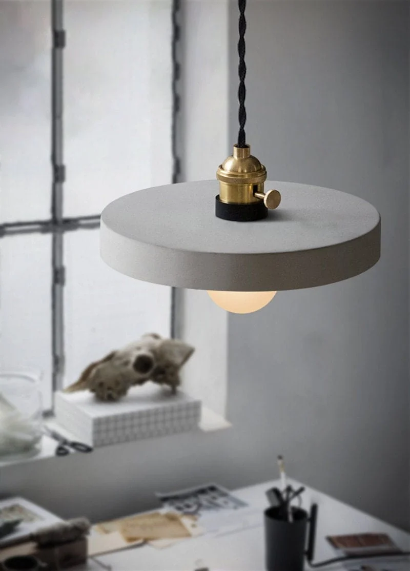 Euroselle Handmade Artisanal Cement Pendant Lamp In Nordic Style With LED Bulb Included
