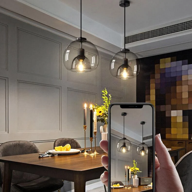Liora Grey Blown Glass Pendant Lamp With Adjustable Height Euroselle