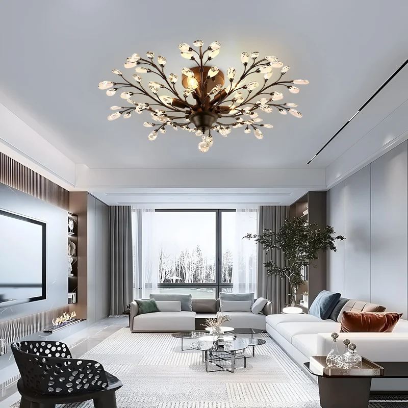 Euroselle Flower Ceiling Light With Crystal Branches