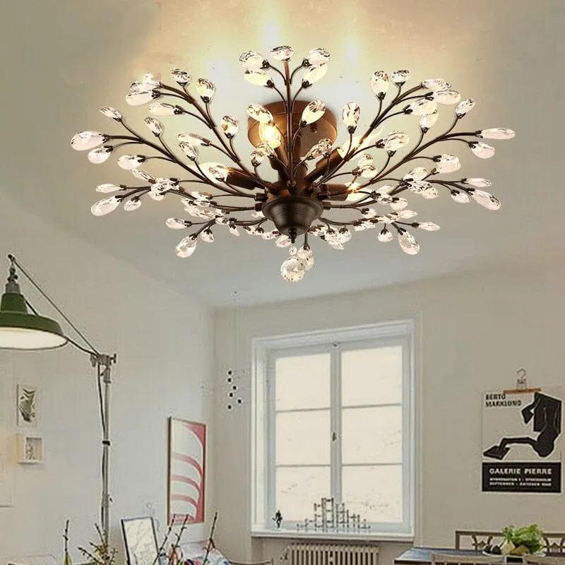 Euroselle Flower Ceiling Light With Crystal Branches