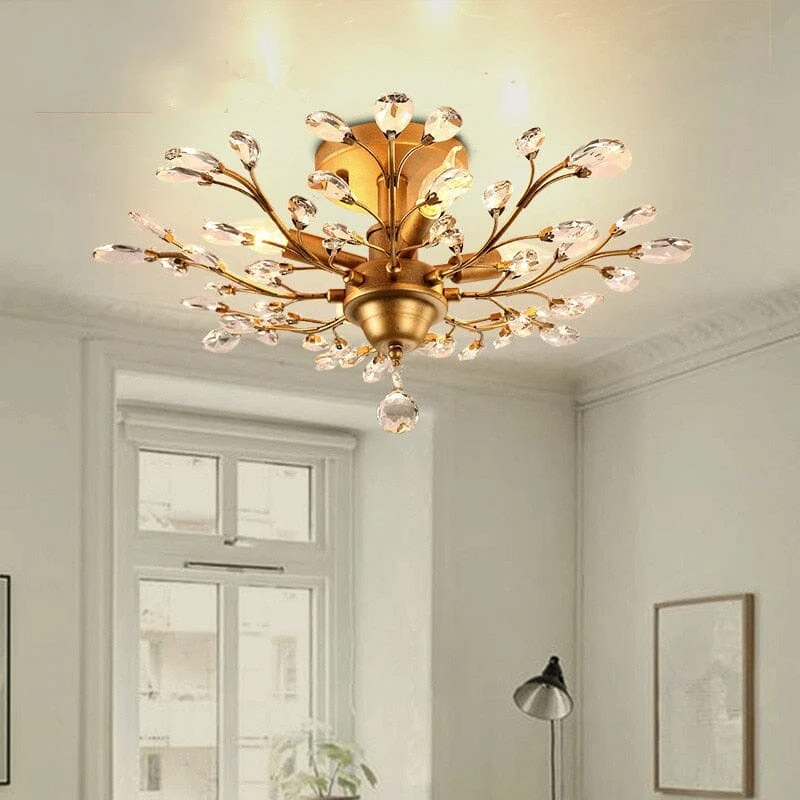 Euroselle Flower Ceiling Light With Crystal Branches