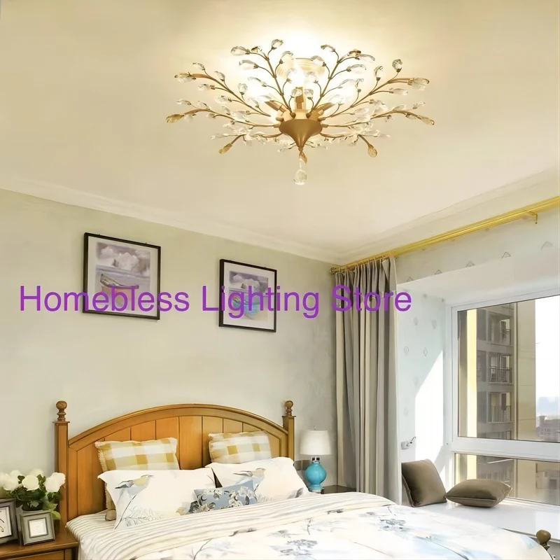 Euroselle Flower Ceiling Light With Crystal Branches