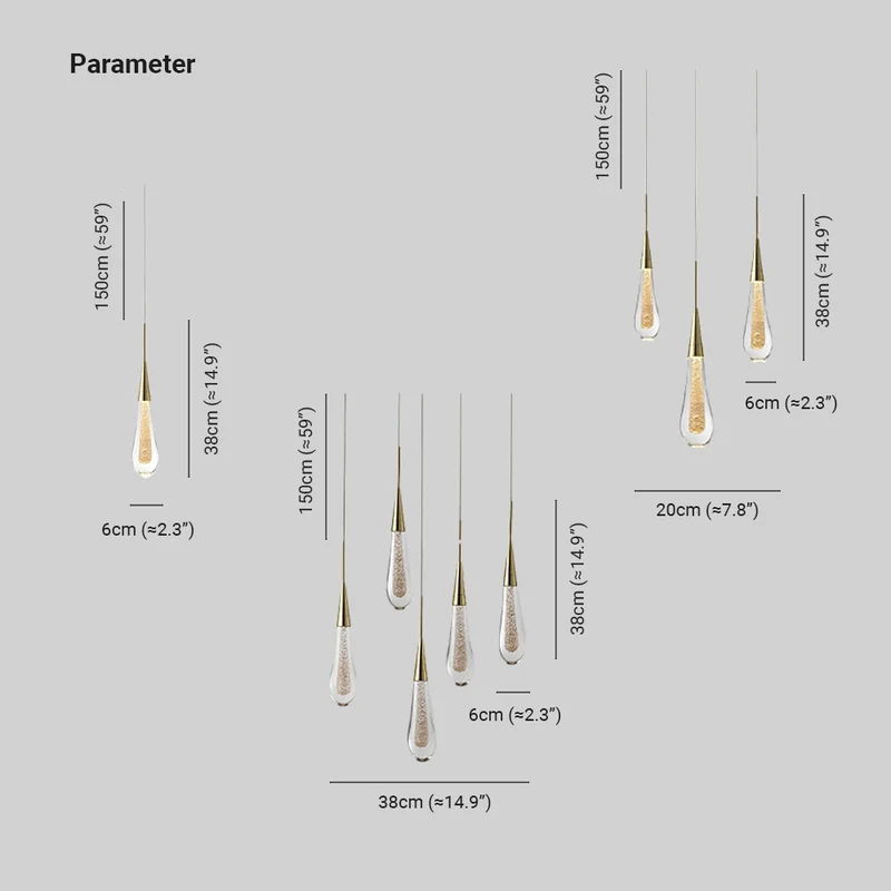 Euroselle Aurena Drop LED Pendant Light Gold Crystal For Bedroom