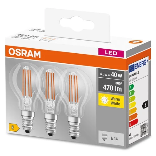 OSRAM LED Base Classic LED Lampe (ex 40W) 4W / 2700K 3er Pack E14 , Warmweiß