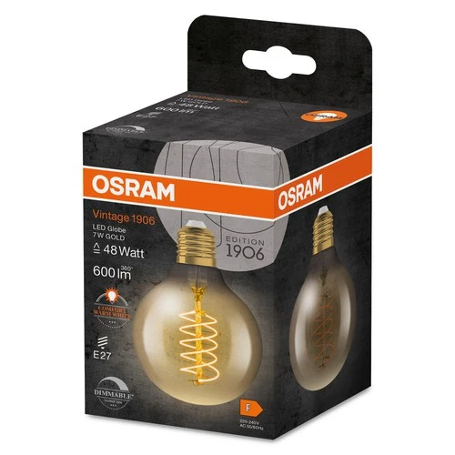 OSRAM Dimmbare LED-Lampen, Vintage-Edition, 48 Watts Ersatz, E27, G80, 2200 Kelvin, Warm Comfort Light, Klares Glas, single Pack