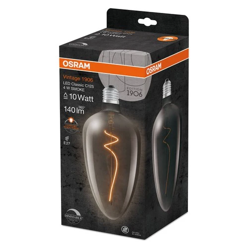 OSRAM Dimmbare LED-Lampen, Vintage-Edition, 15 Watts Ersatz, E27, C-shape, 1800 Kelvin, Comfort warm white, Klares Glas, single Pack
