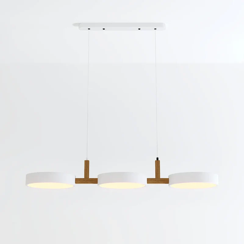 TrioGlow Modern LED Pendant With Wooden Lamp Body And Colorful Disks From Euroselle