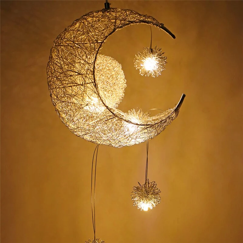 Euroselle LED Moon and Star Pendant Light Modern Indoor Ceiling Fixture
