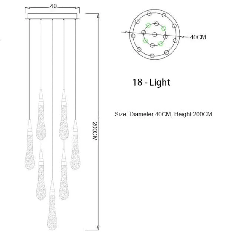 Euroselle Waterdrop Fire Crystal Pendant Light Fixture