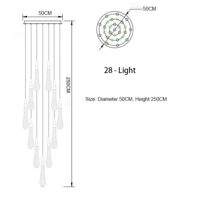 Euroselle Waterdrop Fire Crystal Pendant Light Fixture
