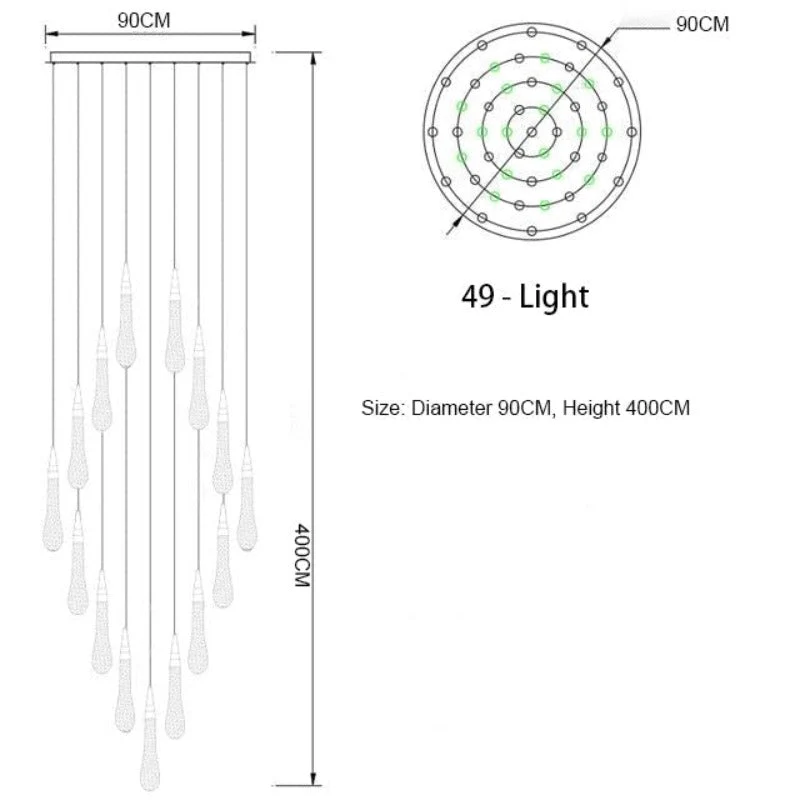 Euroselle Waterdrop Fire Crystal Pendant Light Fixture