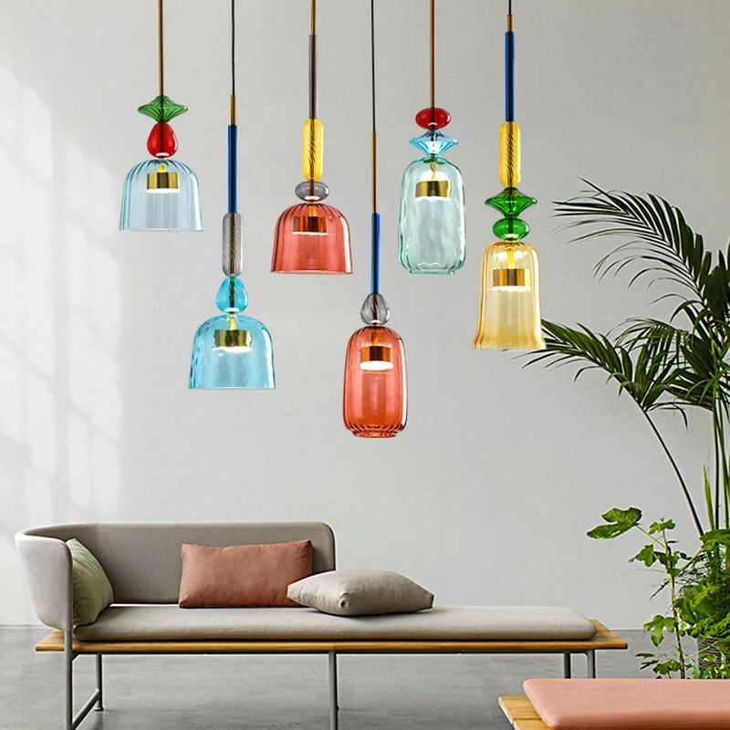 Kirrea LED Pendant Light Colorful Glass Cup Design Accent Euroselle