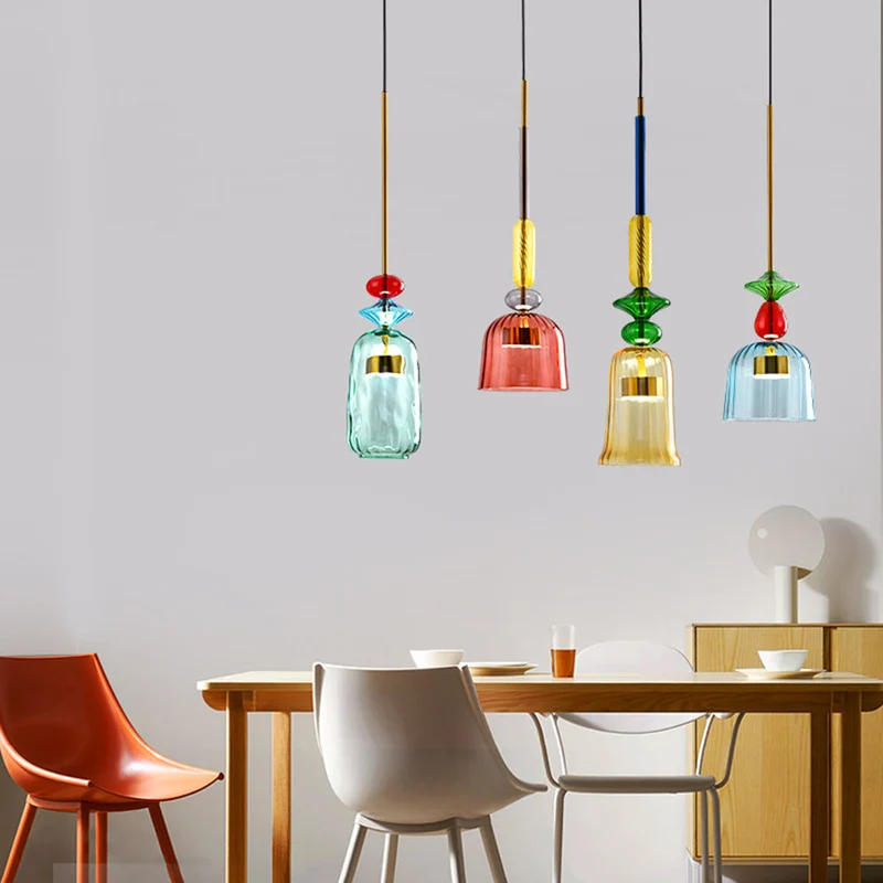 Kirrea LED Pendant Light Colorful Glass Cup Design Accent Euroselle