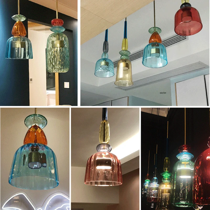 Kirrea LED Pendant Light Colorful Glass Cup Design Accent Euroselle