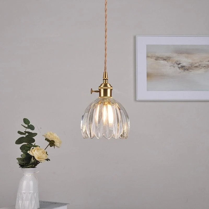 Euroselle Petite Glass Flower Pendant LED Light In Vintage Style Bulb Included