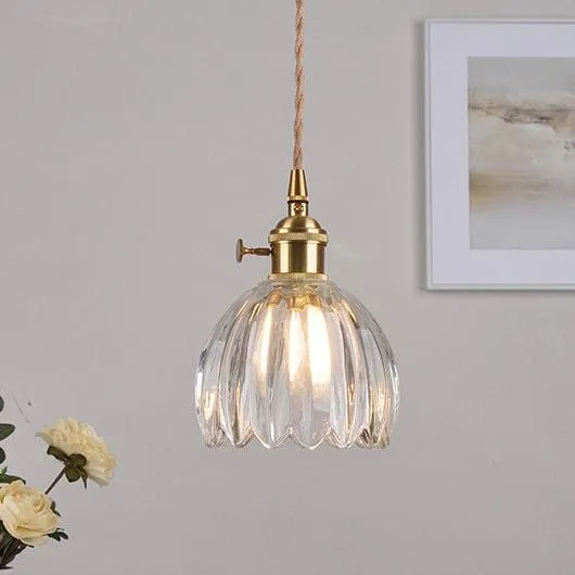 Euroselle Petite Glass Flower Pendant LED Light In Vintage Style Bulb Included