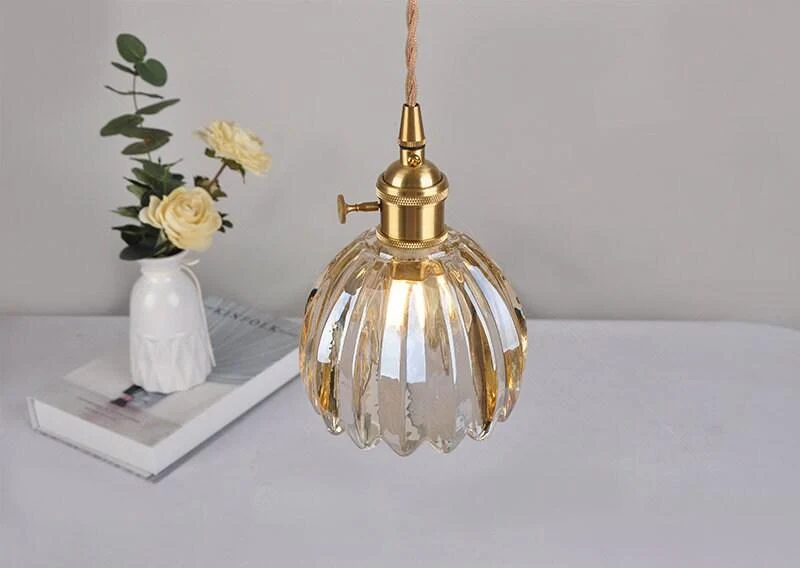 Euroselle Petite Glass Flower Pendant LED Light In Vintage Style Bulb Included