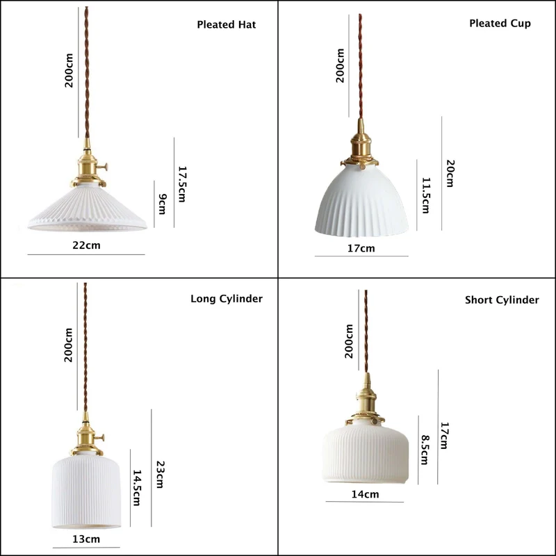 Euroselle Ceramic Ribbed Pendant LED Light In Japanese Pleated Cup Shape Bulb Included