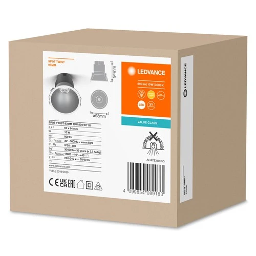 LEDVANCE SPOT TWIST Ø 93mm Downlight, silber, 10W, 800lm, 830 WT